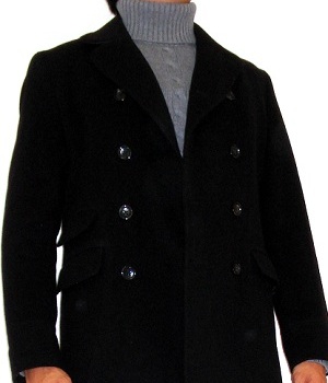 Black Pea Coat, Gray Turtleneck Sweater