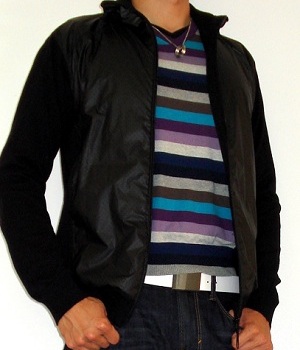 Black Jacket Purple Striped Sweater