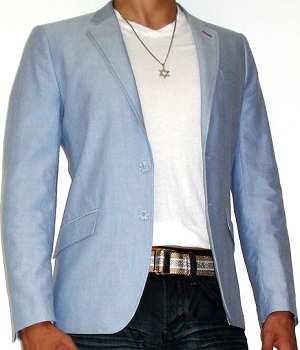 White T-shirt Blue Blazer Dark Blue Jeans