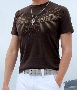 Brown Graphic Tee White Shorts