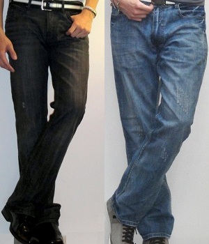 Bootcut jeans on the left and straight leg jeans on the right for comparison