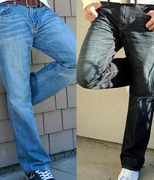 Low rise bootcut jeans on the left and regular bootcut jeans on the right for comparison
