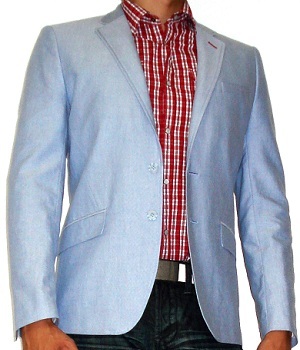 Light Blue Blazer With Red Checked Shirt