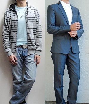 Striped jacket versus Plain suit jacket