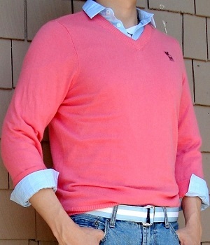 Men's Abercrombie & Fitch Pink V-Neck Sweater