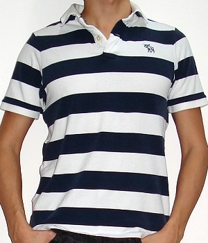 Men's Abercrombie & Fitch Polo In White And Dark Blue Wide Stripes