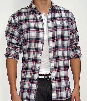 Men's American Eagle Black Red White Plaid Long Sleeve Shirt