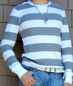 Men's American Eagle White Grey Striped Sweater