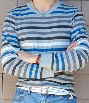 Men's Anchor Blue Grey Striped T-Shirt