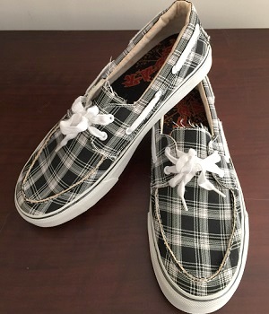 Black Canvas Plaid Lace Up Sneakers