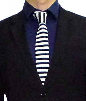 Black White Striped Square End Necktie