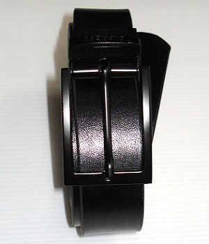 Men's Express Black Leather Belt With Black Rectangle Buckle