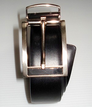 Men's Express Black Leather Belt With Silver Rectangle Buckle