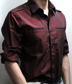 Men's Express Dark Red Fitted Piped Military Shirt