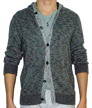 Men's Express Gray Marled Button Sweater Hoodie