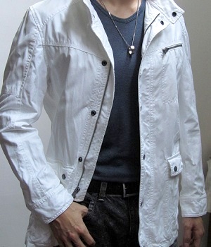 Men's Fashionable White Casual Zip Button Jacket