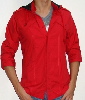 Men's G By Guess Dark Orange Button Down Hooded Shirt