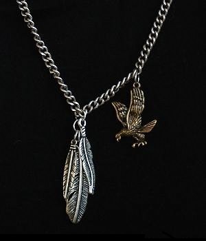 Men's G By Guess Silver Eagle Silver Feather Pendant Necklace