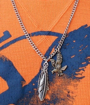 Men's G By Guess Silver Eagle Silver Feather Pendant Necklace