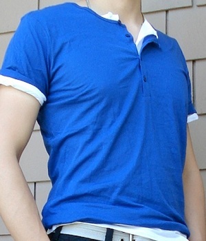 Blue short sleeve t-shirt over white short sleeve t-shirt