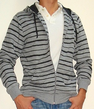Men's H&M Black Grey Striped Hoodie