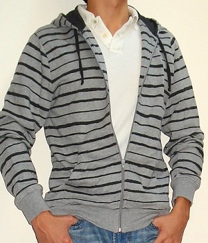 gray and white striped hoodie