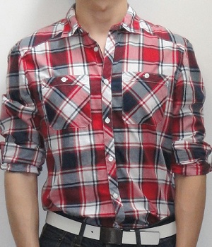 Men's H&M Red Black White Plaid Long Sleeve Shirt