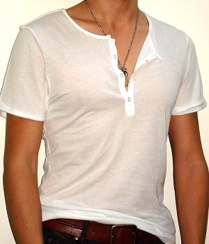 Men's H&M White Button Neck T-Shirt