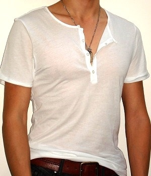 White short sleeve half button t-shirt