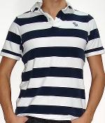 Abercrombie & Fitch Polo In White And Dark Blue Wide Stripes