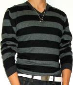 Impermeable Platinum Black V-Neck Grey Striped Sweater