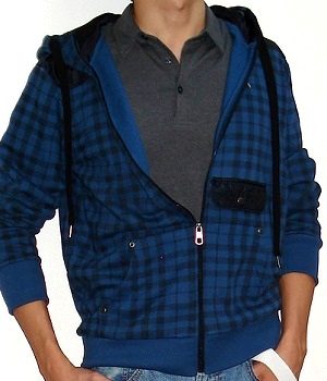 Men's Marc Ecko Dark Blue Check Zip Hoodie Jacket