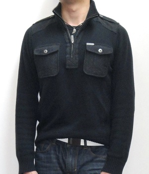 Men's Marc Ecko Dark Blue Half Zip Mock Neck Sweater