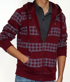 Marc Ecko Dark Red Check Zip Hoodie Jacket