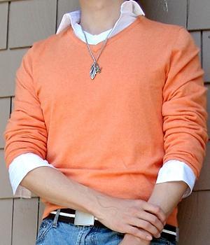 Men's Orange V-Neck Sweater