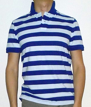 Navy blue and cheap white striped polo shirt