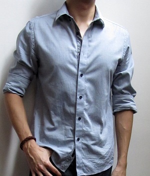 blue button up shirt mens outfit