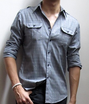 Men's NET Grey Checked Button Down Casual Shirt