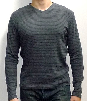 NET Grey Striped Long Sleeve V-neck Sweatshirt