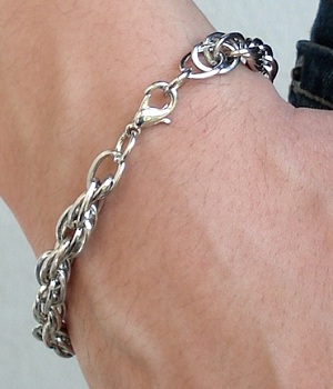 Men's Sterling Silver Link Chain Charm Bracelet