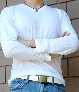 Men's White Long Sleeve V-Neck T-Shirt