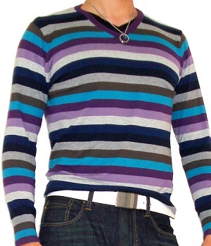 Men's v neck hot sale striped sweater