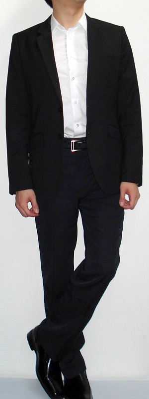 Men's Black Blazer Black Pants White Shirt Black Belt Black Shoes