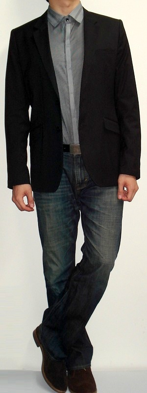 black blazer with dark blue jeans