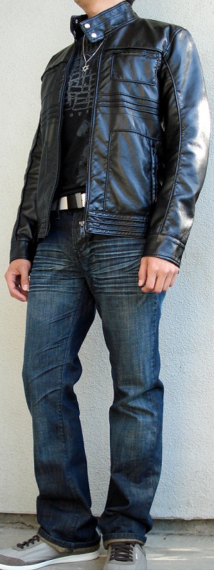 Mens blue and black leather jacket – Modern fashion jacket photo blog