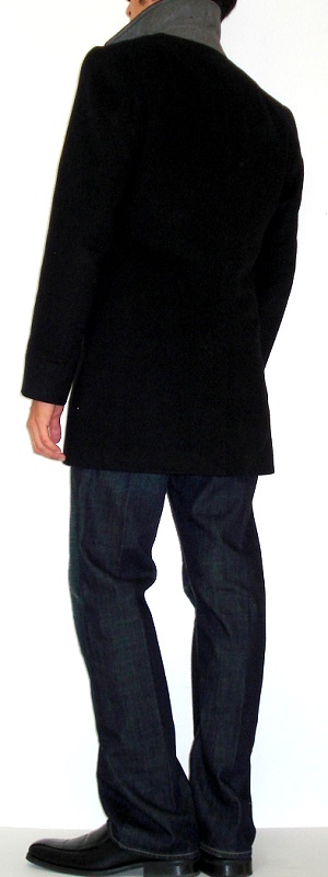 Men's Black Pea Coat Black Dress Shoes Dark Blue Turtleneck Sweater