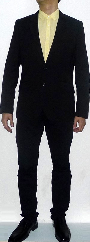 Men's Black Suit Jacket Yellow Dress Shirt Black Belt Black Suit Pants Black Leather Shoes