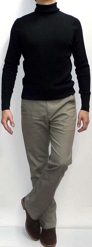 Men's Black Turtleneck Sweater Khaki Pants Suede Ankle Boots