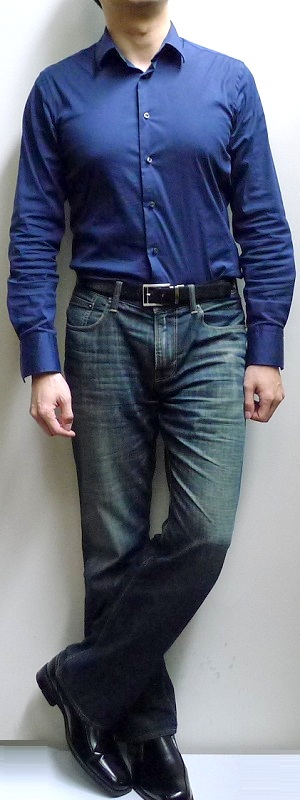 Dark Blue Dress Shirt Dark Blue Jeans Black Dress Shoes Black Leather Belt