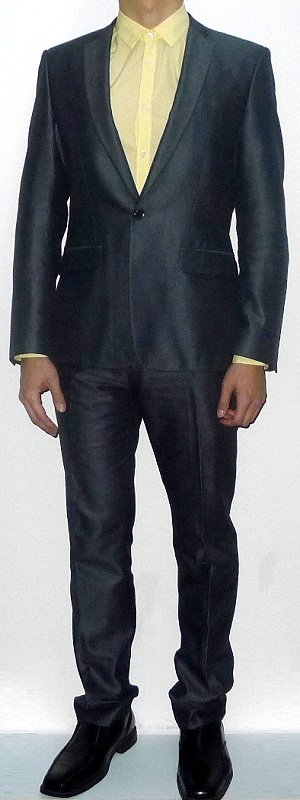Men's Dark Gray Suit Jacket Yellow Dress Shirt Dark Gray Dress Pants Black Dress Shoes